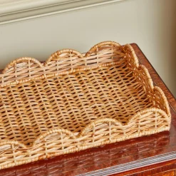 Small Scalloped Rattan Tray|Mrs. Alice Discount