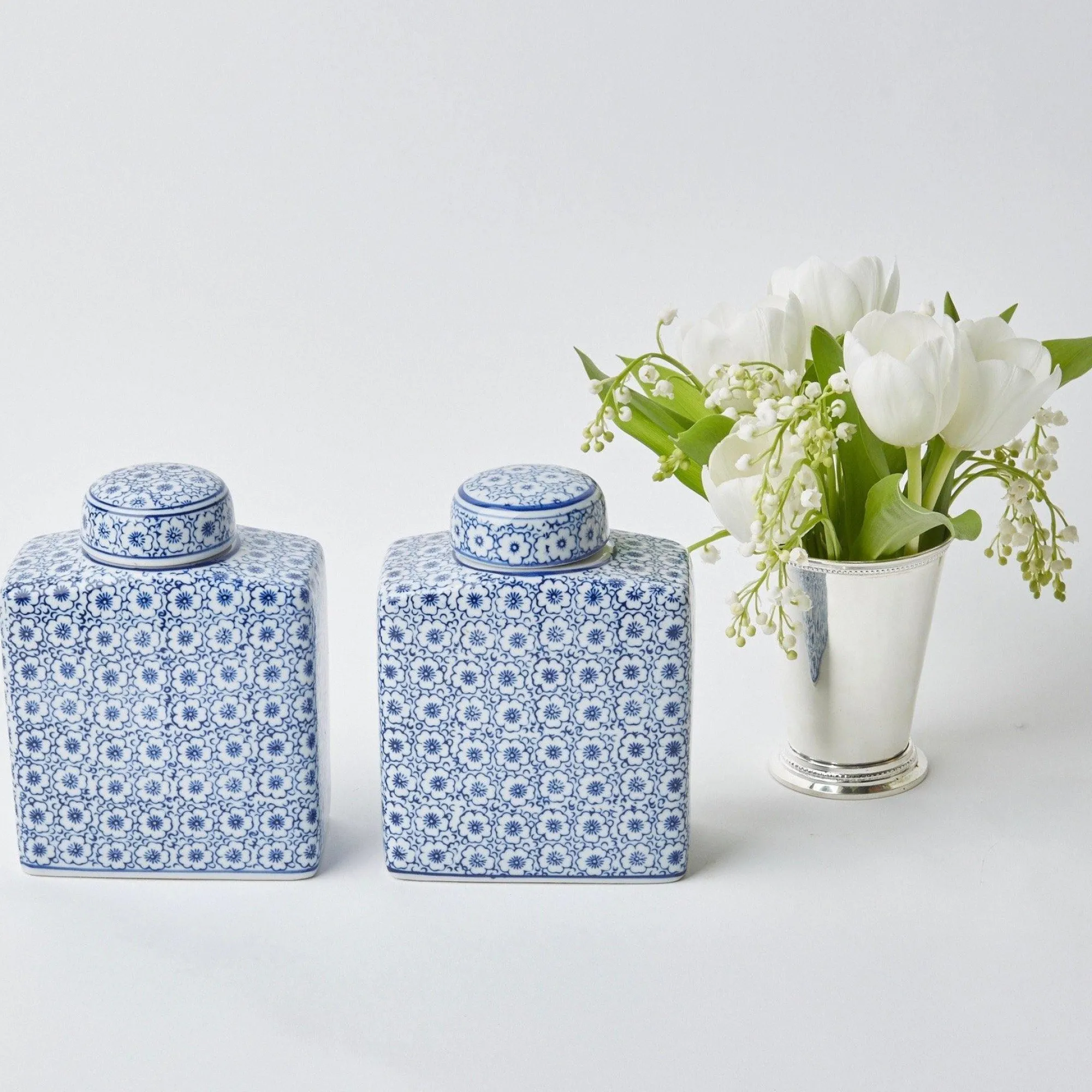 Square Floral Print Ginger Jar|Mrs. Alice New