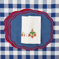 Strawberry White Linen Embroidered Napkins (Set Of 4)|Mrs. Alice New