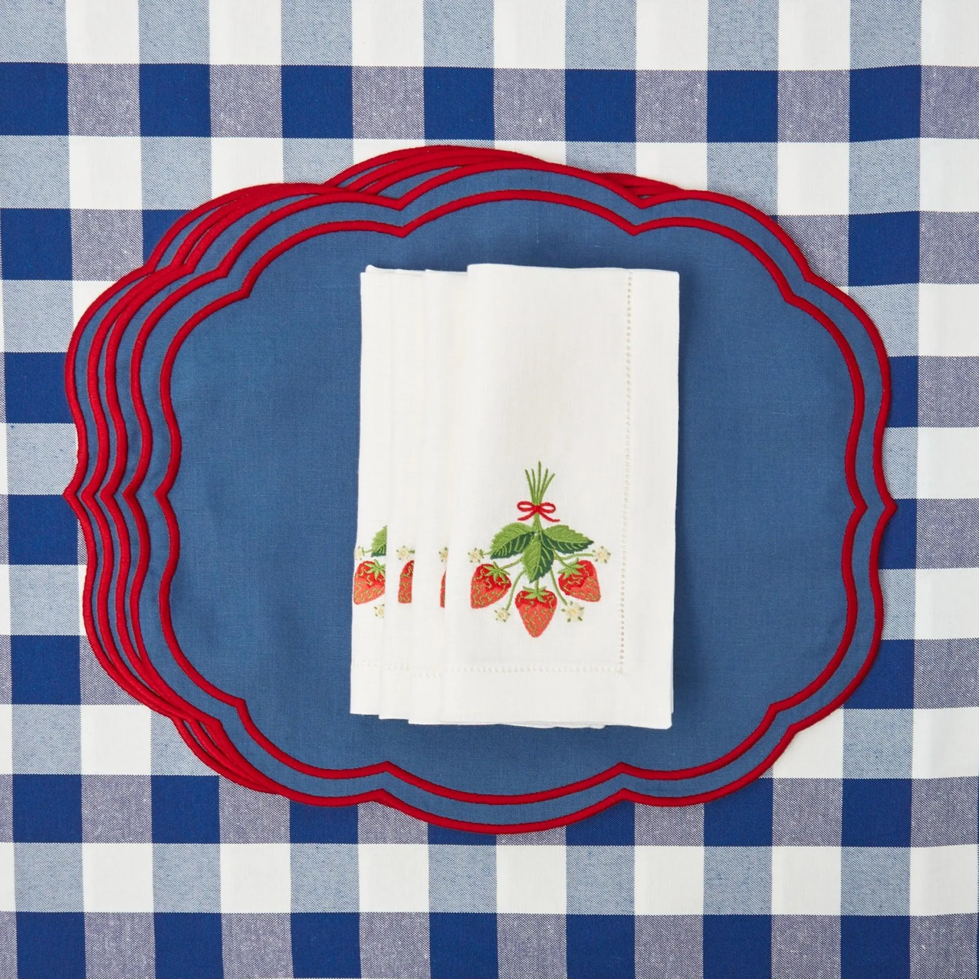 Strawberry White Linen Embroidered Napkins (Set Of 4)|Mrs. Alice New