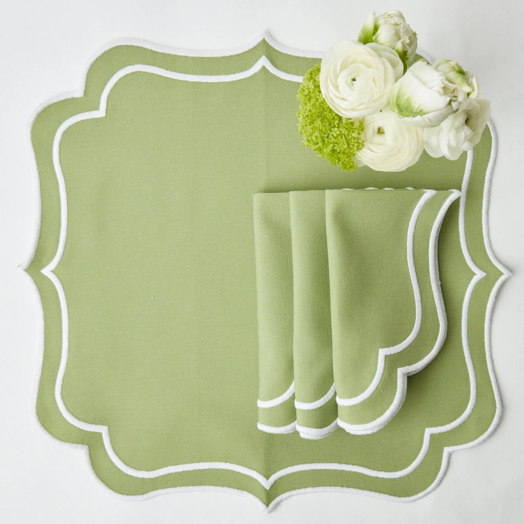 Sylvie Green Embroidered Napkins (Set Of 4)|Mrs. Alice Discount