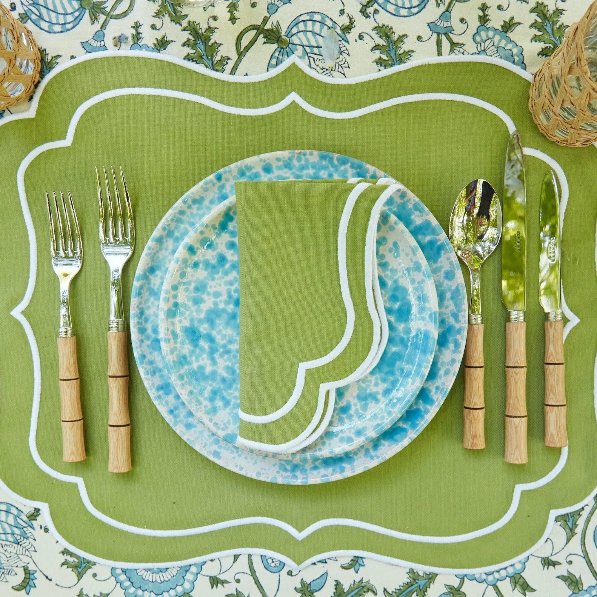 Sylvie Green Embroidered Napkins (Set Of 4)|Mrs. Alice Discount