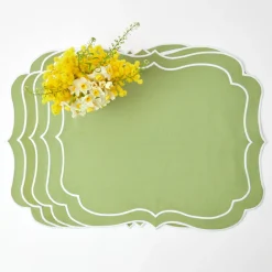 Sylvie Green Embroidered Placemats & Napkins (Set Of 4)|Mrs. Alice Discount