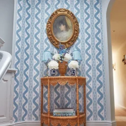 Tall Rechargeable Lamp With Baby Blue Lotus Lampshade|Mrs. Alice Hot