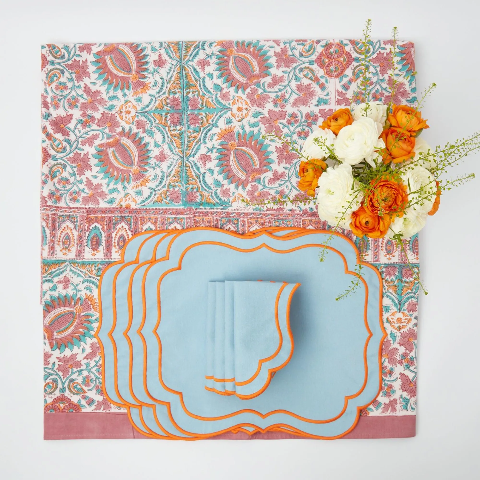 Valentina & Sylvie Blue/Orange Linen Set|Mrs. Alice New