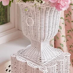 White Liliana Scalloped Rattan Pedestal And Urn|Mrs. Alice Online