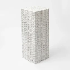 White Liliana Scalloped Rattan Pedestal And Urn|Mrs. Alice Online