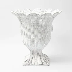 White Liliana Scalloped Rattan Urn|Mrs. Alice Sale