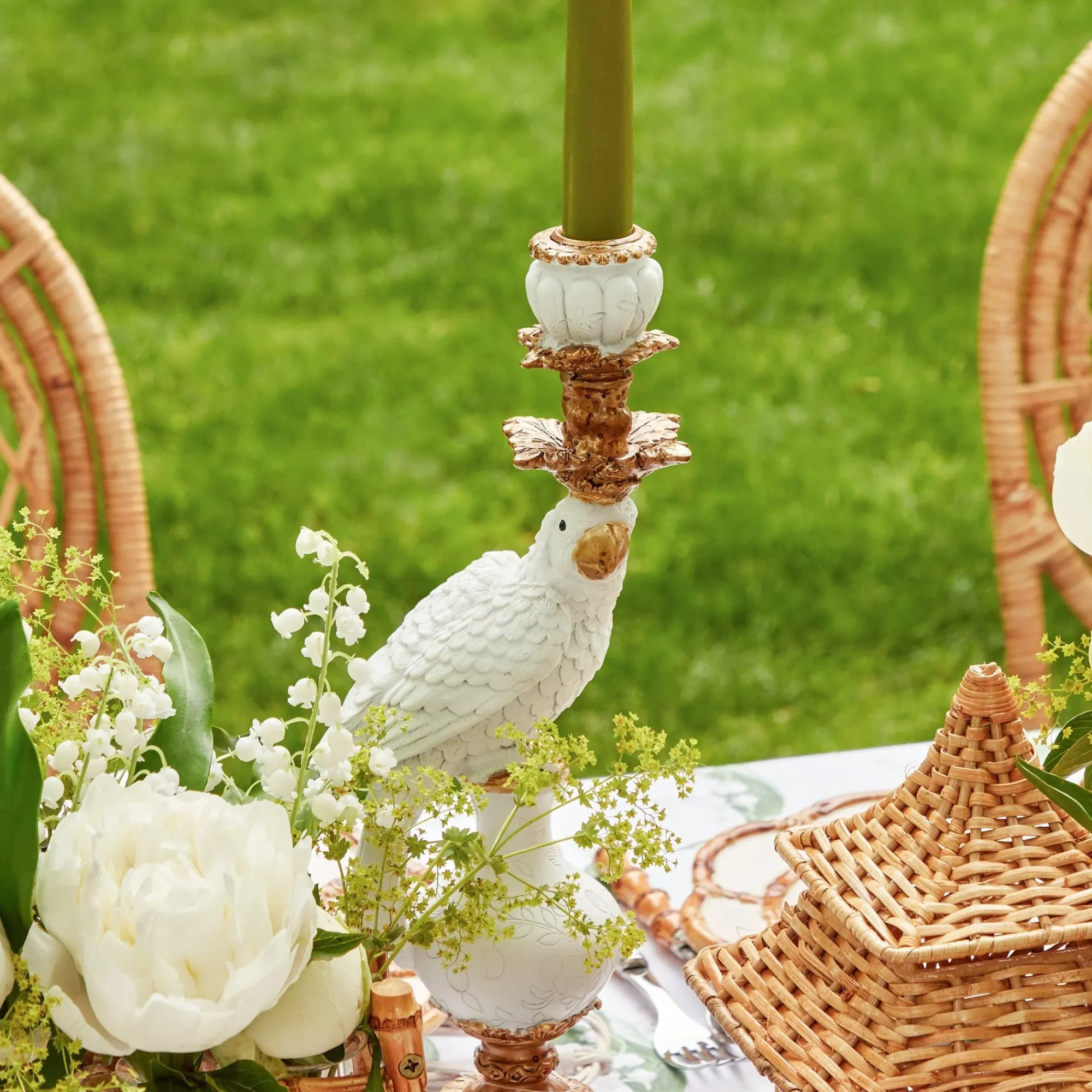 White Parrot Candle Holder (Pair)|Mrs. Alice Sale
