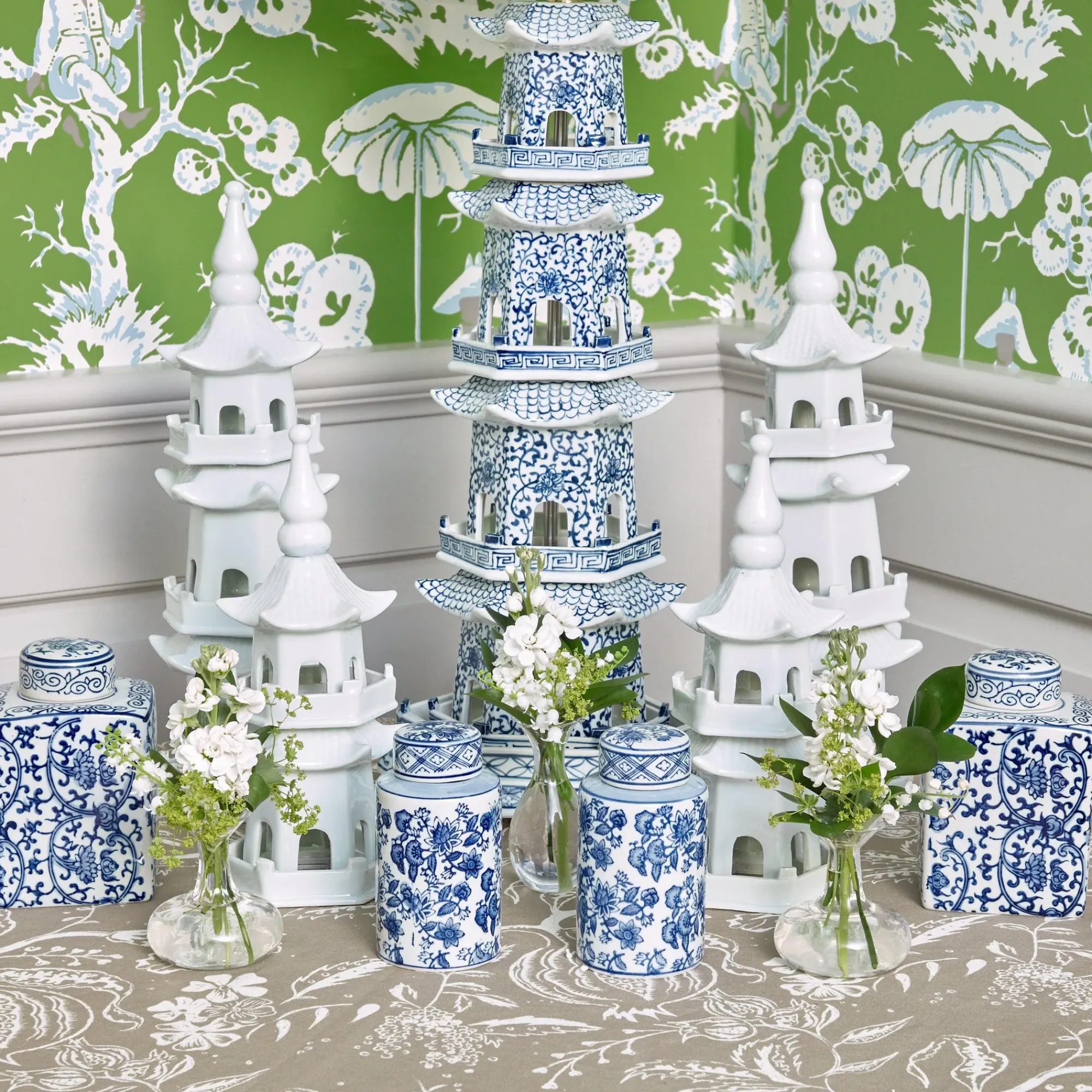White Porcelain Pagoda Decoration Set|Mrs. Alice New