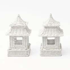 White Rattan Pagoda & Urn Vase Set|Mrs. Alice Outlet