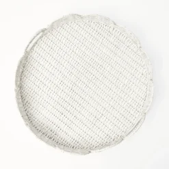 White Round Scalloped Rattan Tray|Mrs. Alice Discount