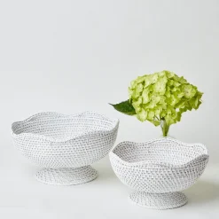 White Scalloped Rattan Bowl (Medium)|Mrs. Alice New