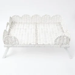White Scalloped Rattan Breakfast Tray|Mrs. Alice Discount