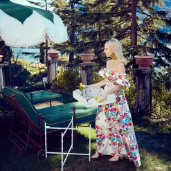 White Scalloped Rattan Tray With Stand|Mrs. Alice Online