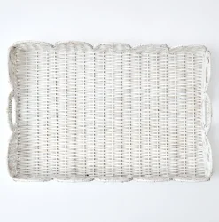 White Scalloped Rattan Tray|Mrs. Alice Best