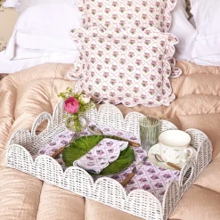 White Scalloped Rattan Tray|Mrs. Alice Best