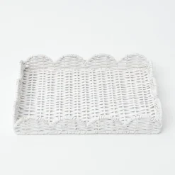 White Small Scalloped Rattan Tray|Mrs. Alice Discount