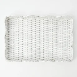 White Small Scalloped Rattan Tray|Mrs. Alice Discount