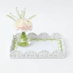 White Small Scalloped Rattan Tray|Mrs. Alice Discount