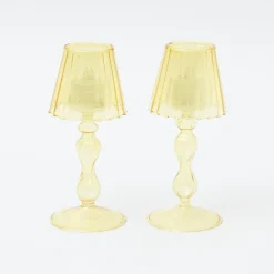 Yellow Glass Lantern Tea Light Holder (Pair) - 18Cm|Mrs. Alice New