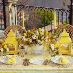 Yellow Glass Lantern Tea Light Holder (Pair) - 18Cm|Mrs. Alice New