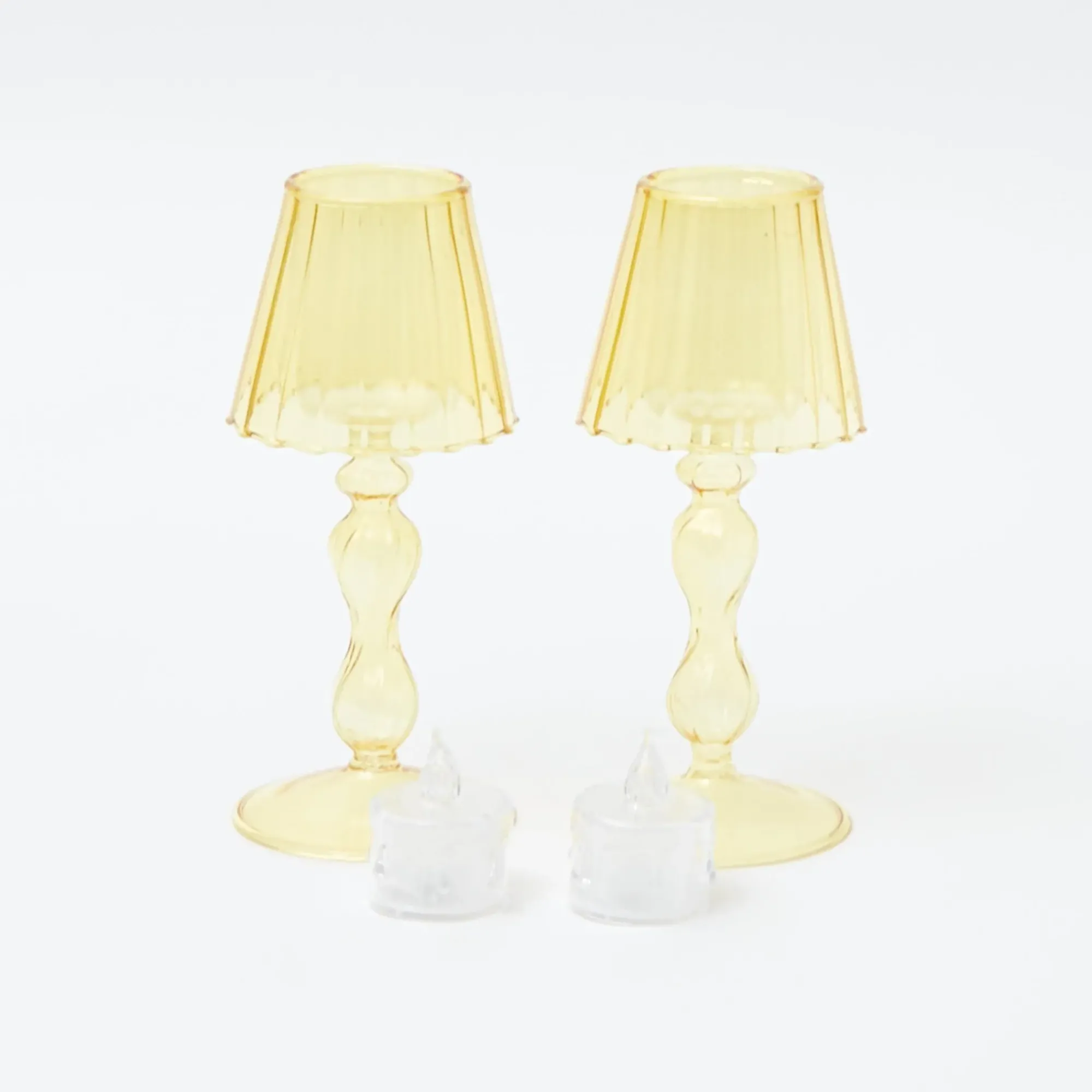 Yellow Glass Lantern Tea Light Holder (Pair) - 18Cm|Mrs. Alice Online