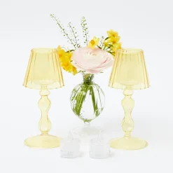 Yellow Glass Lantern Tea Light Holder (Pair) - 18Cm|Mrs. Alice Online