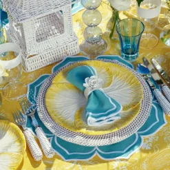 Yellow Melograno & Fleur Turquoise Linen Set|Mrs. Alice Best